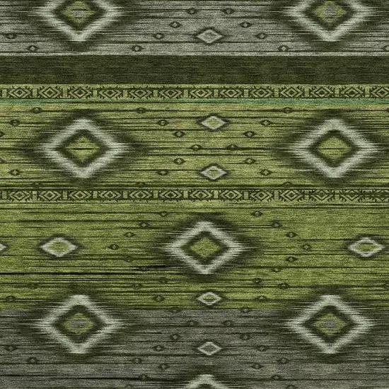 Artichoke Green And Gray Tribal Washable Area Rug With UV Protection Photo 3