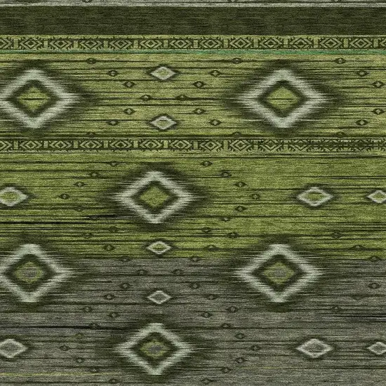Artichoke Green And Gray Tribal Washable Area Rug With UV Protection Photo 3