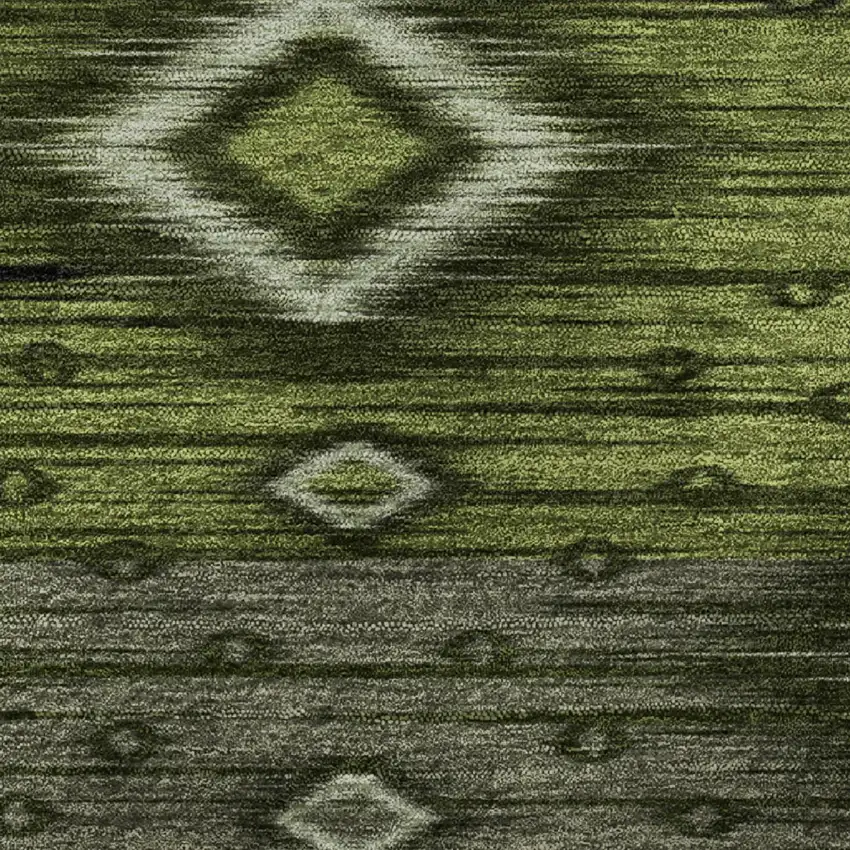 Artichoke Green And Gray Tribal Washable Area Rug With UV Protection Photo 8