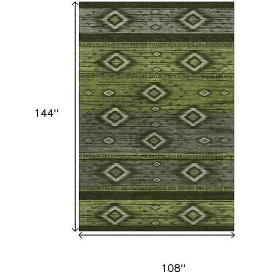 Artichoke Green And Gray Tribal Washable Area Rug With UV Protection Photo 9