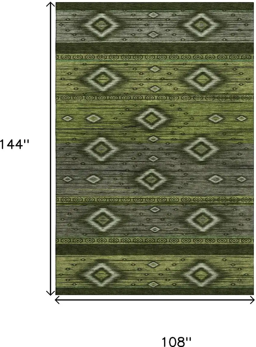 Artichoke Green And Gray Tribal Washable Area Rug With UV Protection Photo 9