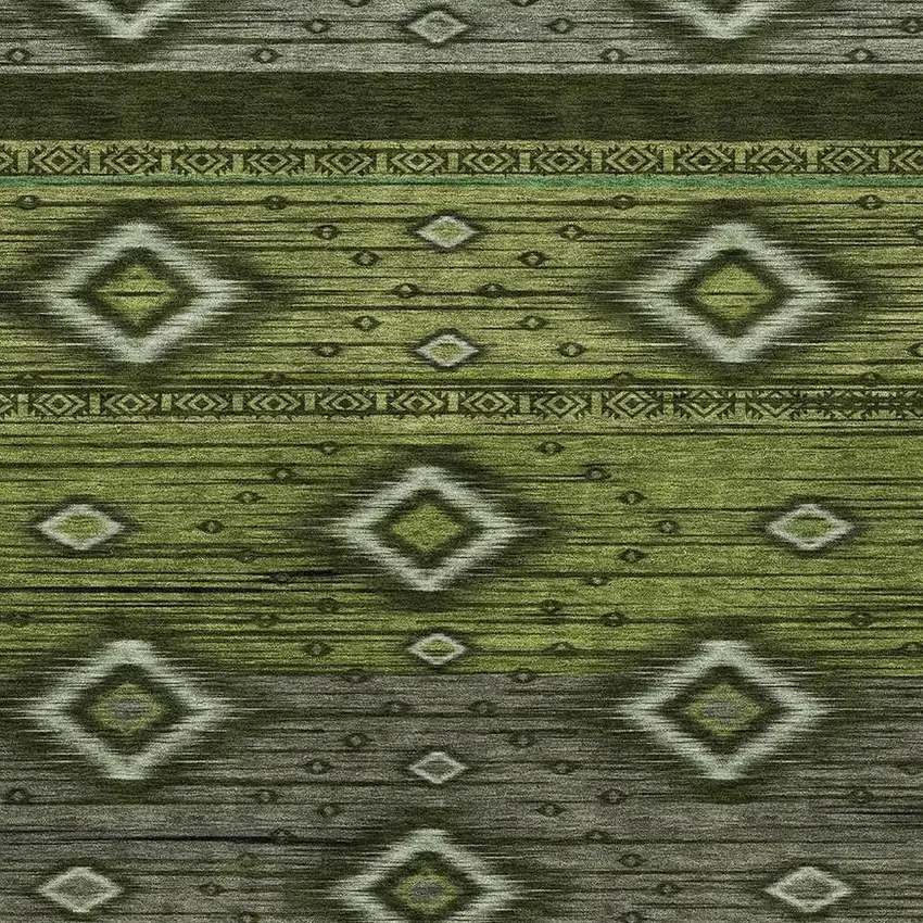Artichoke Green And Gray Tribal Washable Area Rug With UV Protection Photo 3