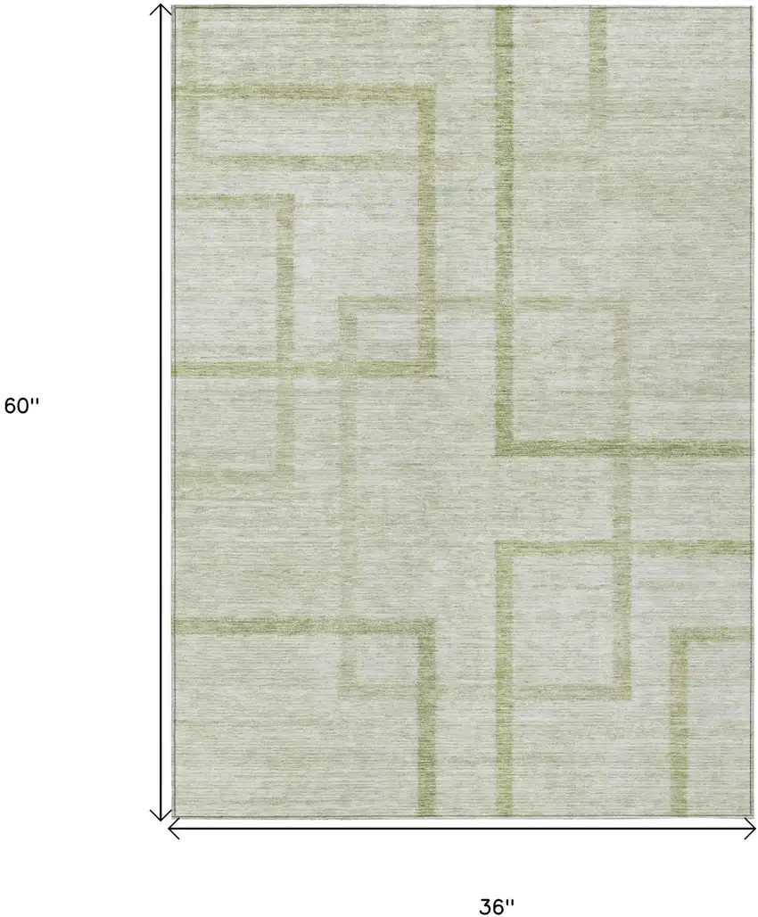 Artichoke Green And Green Geometric Washable Indoor Outdoor Area Rug Photo 3