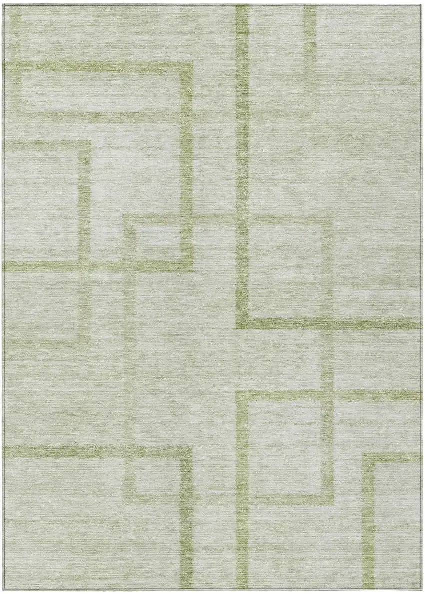 Artichoke Green And Green Geometric Washable Indoor Outdoor Area Rug Photo 2
