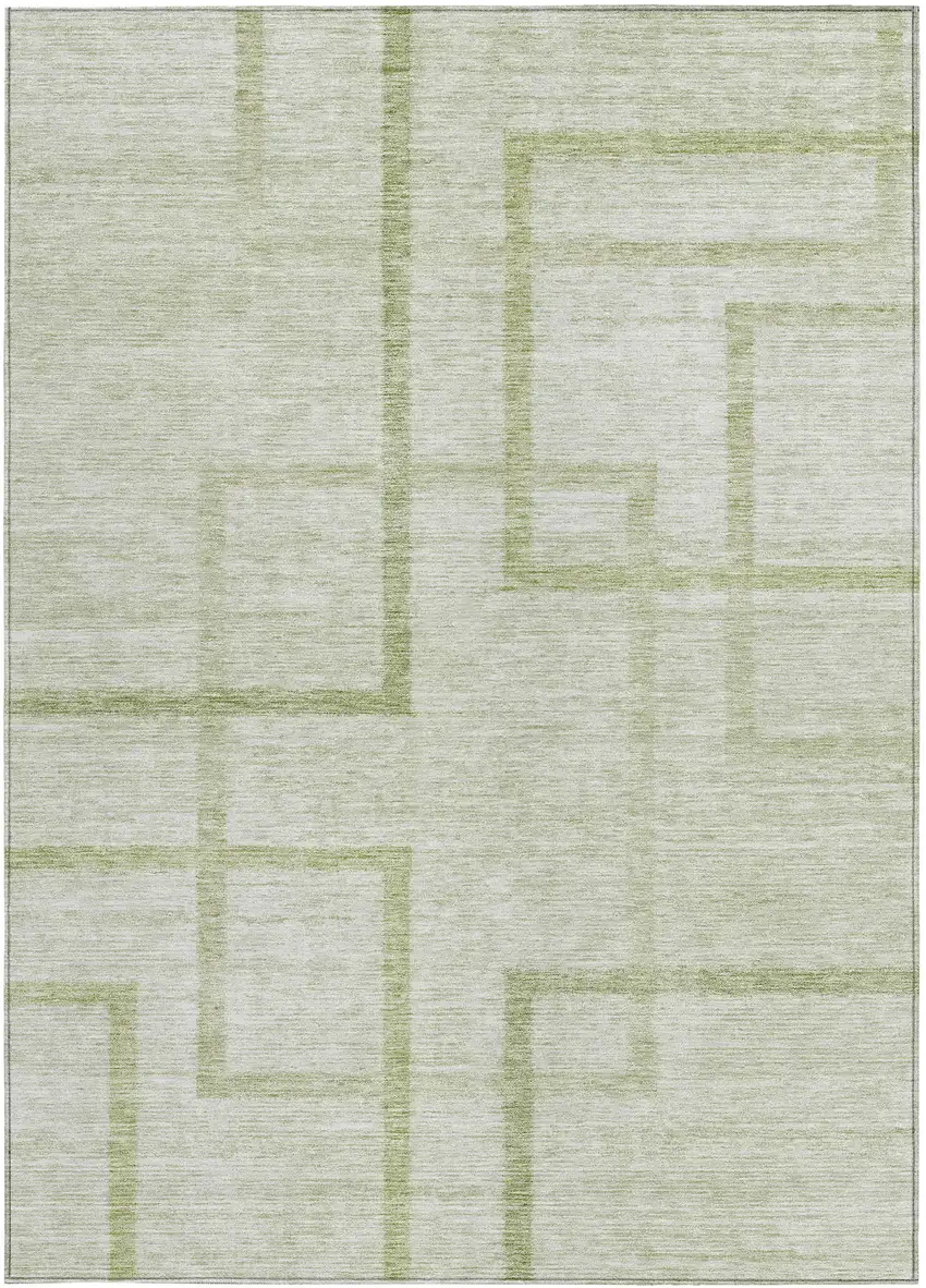 Artichoke Green And Green Geometric Washable Indoor Outdoor Area Rug Photo 7
