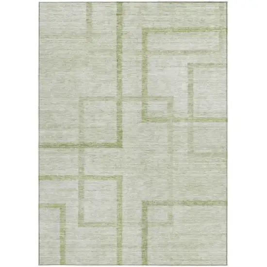 Artichoke Green And Green Geometric Washable Indoor Outdoor Area Rug Photo 7