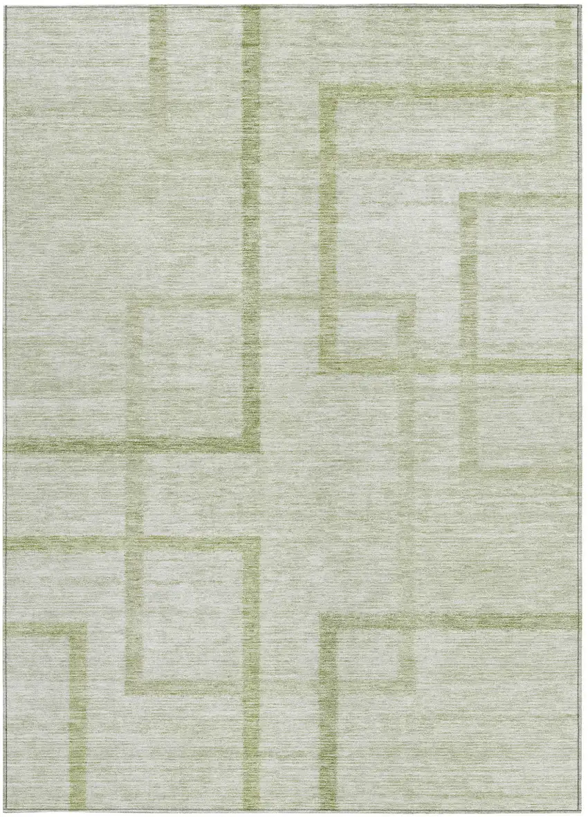 Artichoke Green And Green Geometric Washable Indoor Outdoor Area Rug Photo 7