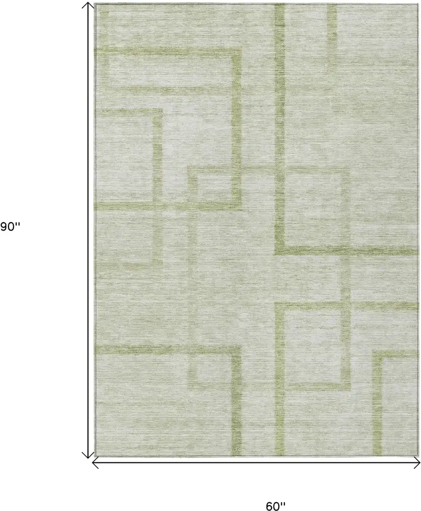 Artichoke Green And Green Geometric Washable Indoor Outdoor Area Rug Photo 3