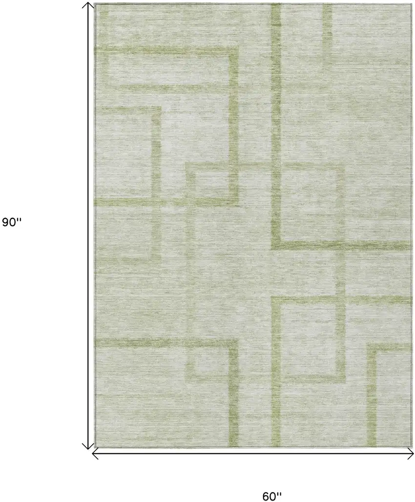 Artichoke Green And Green Geometric Washable Indoor Outdoor Area Rug Photo 3