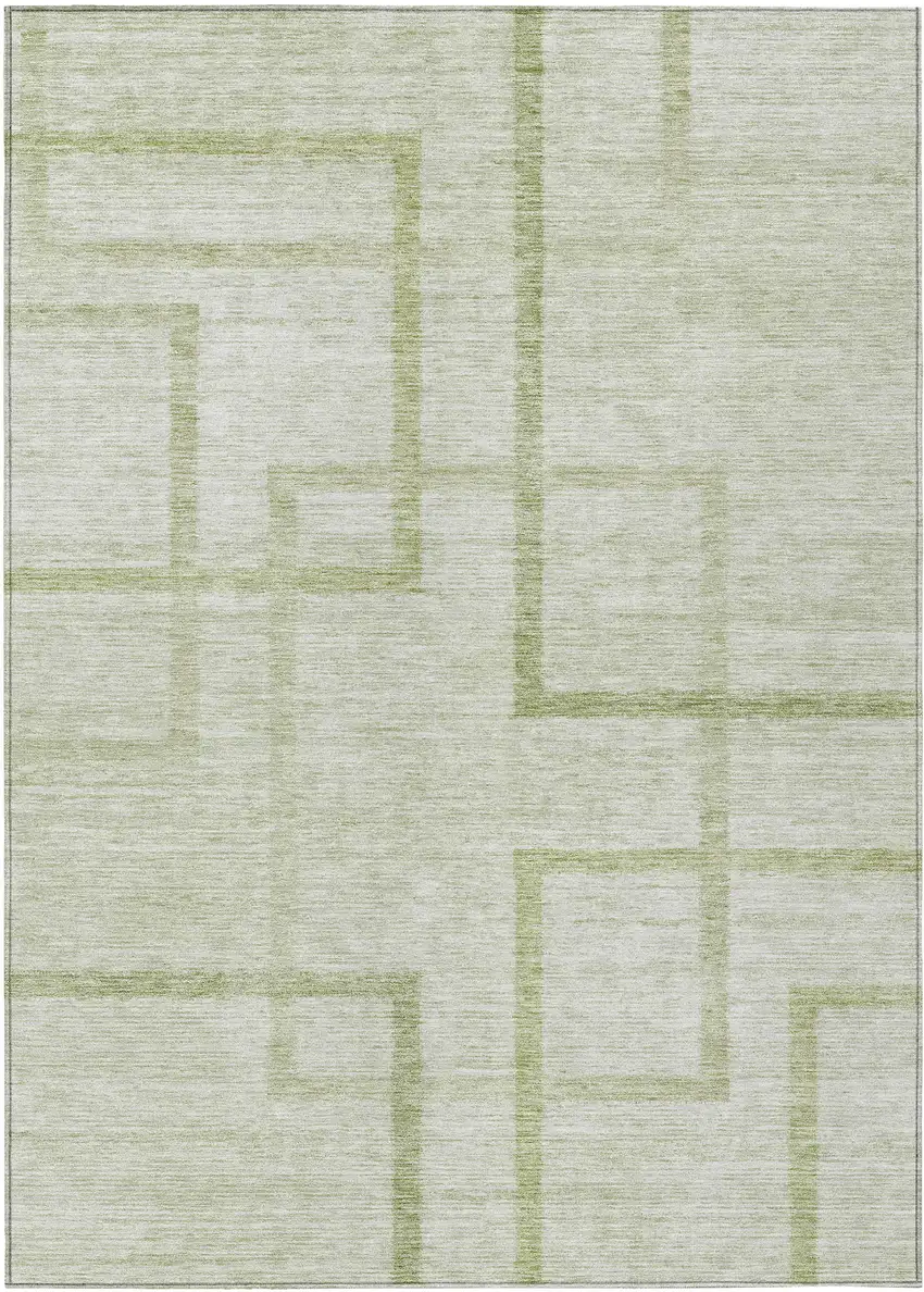 Artichoke Green And Green Geometric Washable Indoor Outdoor Area Rug Photo 2