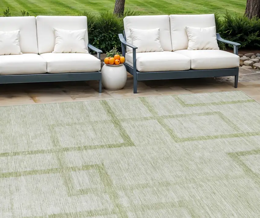 Artichoke Green And Green Geometric Washable Indoor Outdoor Area Rug Photo 1