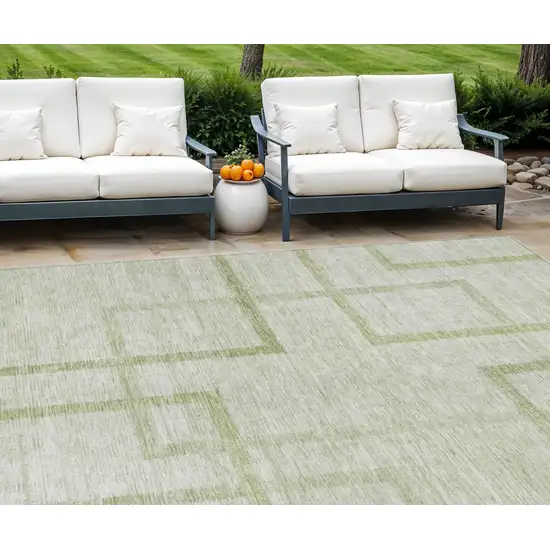 Artichoke Green And Green Geometric Washable Indoor Outdoor Area Rug Photo 1