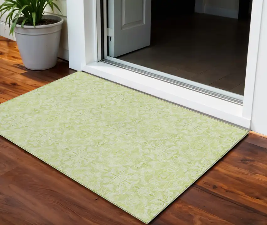 Artichoke Green And Green Medallion Washable Indoor Outdoor Area Rug Photo 1
