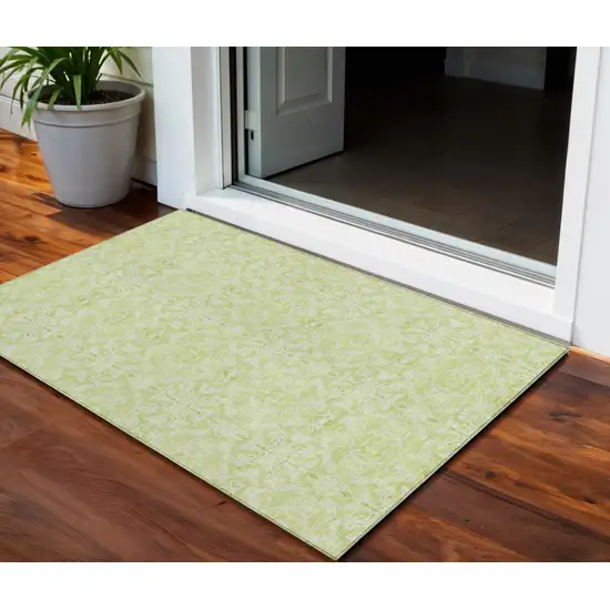 Artichoke Green And Green Medallion Washable Indoor Outdoor Area Rug Photo 1