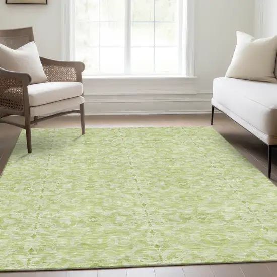 Artichoke Green And Green Medallion Washable Indoor Outdoor Area Rug Photo 6