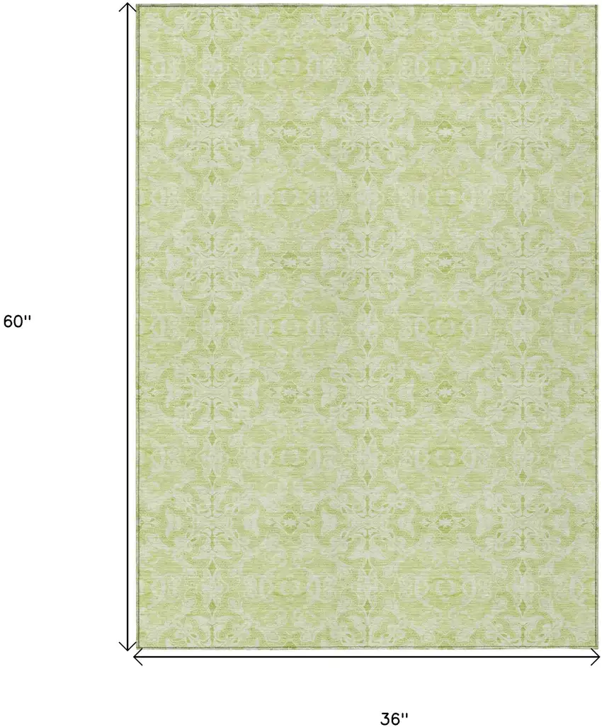 Artichoke Green And Green Medallion Washable Indoor Outdoor Area Rug Photo 9