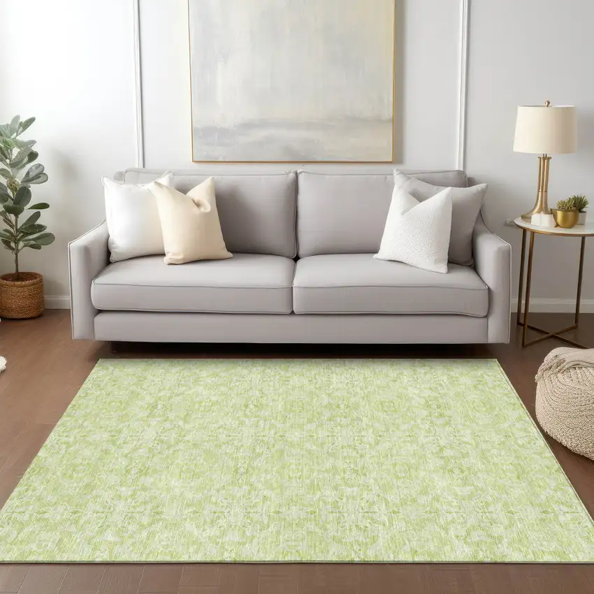 Artichoke Green And Green Medallion Washable Indoor Outdoor Area Rug Photo 9