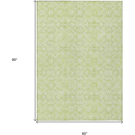 Artichoke Green And Green Medallion Washable Indoor Outdoor Area Rug Photo 3