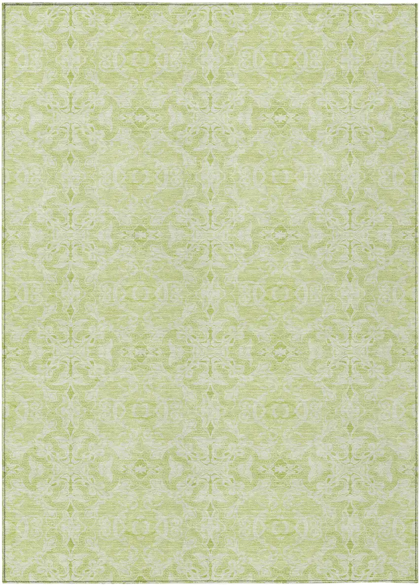 Artichoke Green And Green Medallion Washable Indoor Outdoor Area Rug Photo 2