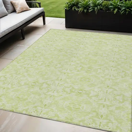 Artichoke Green And Green Medallion Washable Indoor Outdoor Area Rug Photo 1