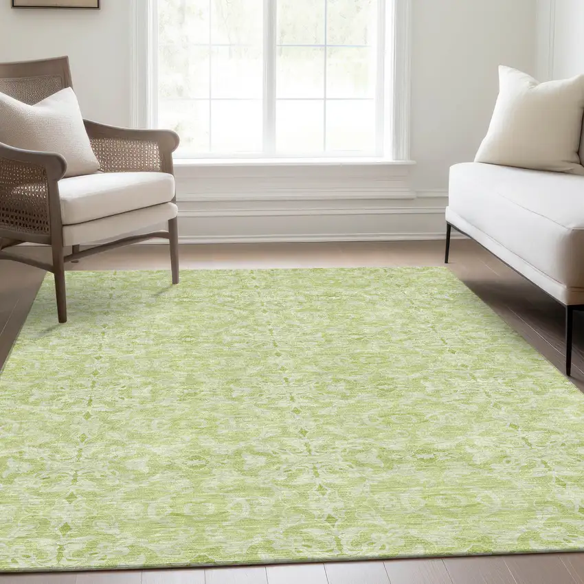 Artichoke Green And Green Medallion Washable Indoor Outdoor Area Rug Photo 8