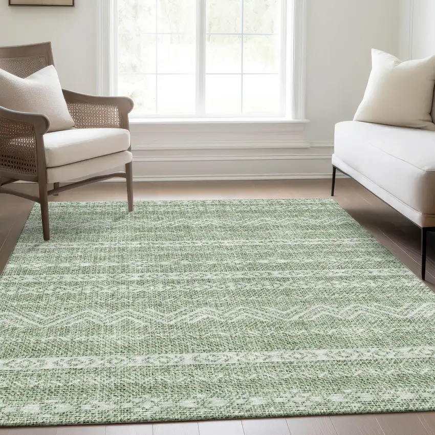 Artichoke Green And Green Southwestern Washable Indoor Outdoor Area Rug Photo 7