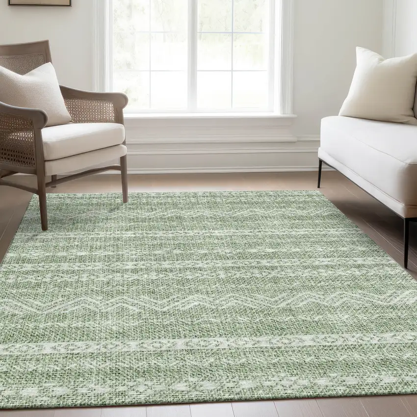 Artichoke Green And Green Southwestern Washable Indoor Outdoor Area Rug Photo 8