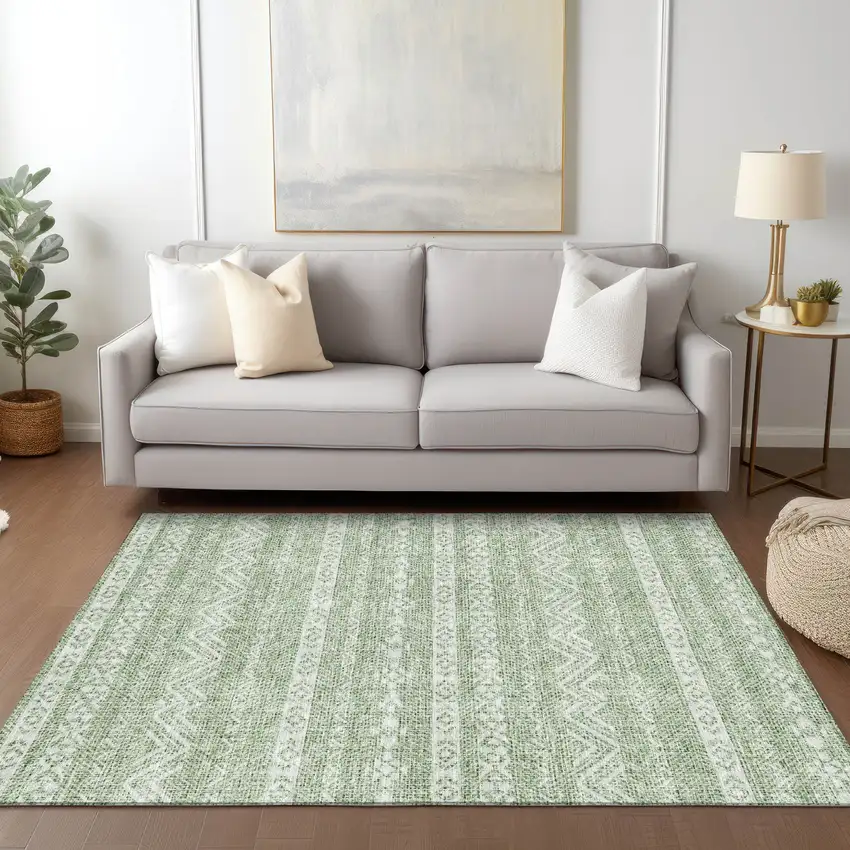 Artichoke Green And Green Southwestern Washable Indoor Outdoor Area Rug Photo 9