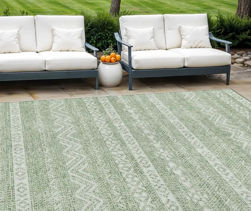 Artichoke Green And Green Southwestern Washable Indoor Outdoor Area Rug Photo 1