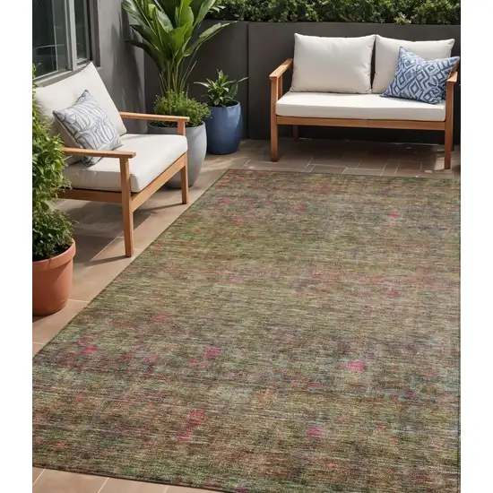 Artichoke Green And Hot Pink Floral Washable Indoor Outdoor Area Rug Photo 1