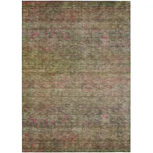 Photo of Artichoke Green And Hot Pink Floral Washable Indoor Outdoor Area Rug