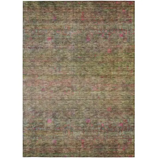 Artichoke Green And Hot Pink Floral Washable Indoor Outdoor Area Rug Photo 4