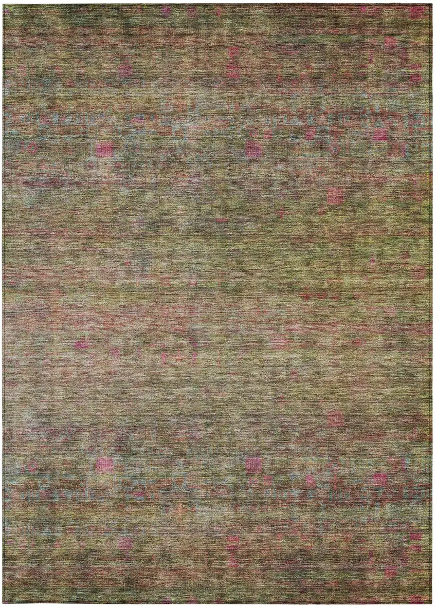 Artichoke Green And Hot Pink Floral Washable Indoor Outdoor Area Rug Photo 4