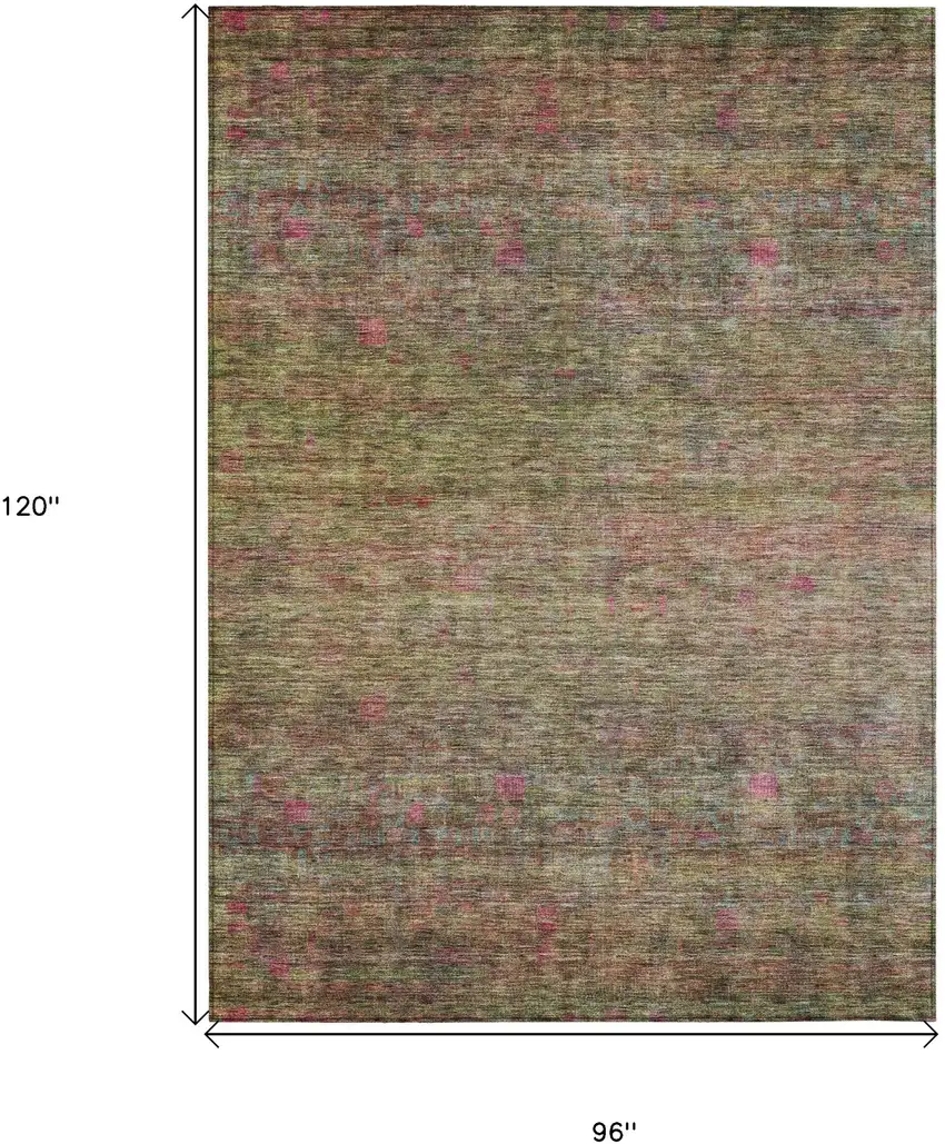 Artichoke Green And Hot Pink Floral Washable Indoor Outdoor Area Rug Photo 9