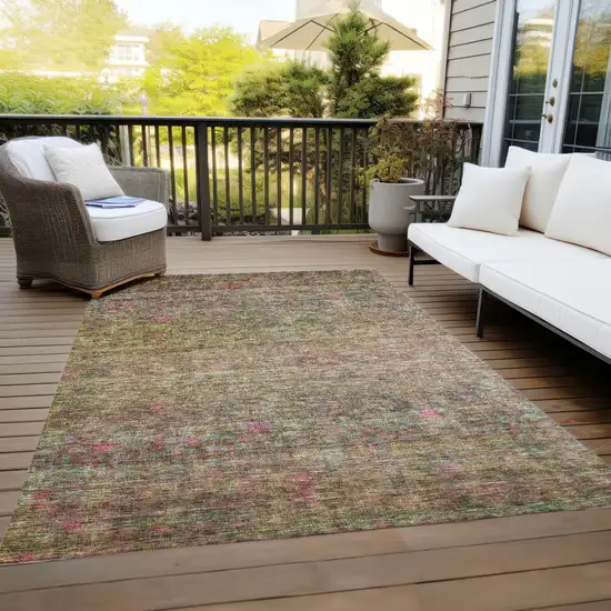 Artichoke Green And Hot Pink Floral Washable Indoor Outdoor Area Rug Photo 8