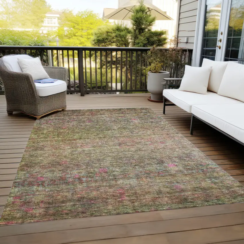 Artichoke Green And Hot Pink Floral Washable Indoor Outdoor Area Rug Photo 8