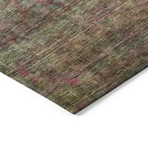 Photo of Artichoke Green And Hot Pink Floral Washable Indoor Outdoor Area Rug