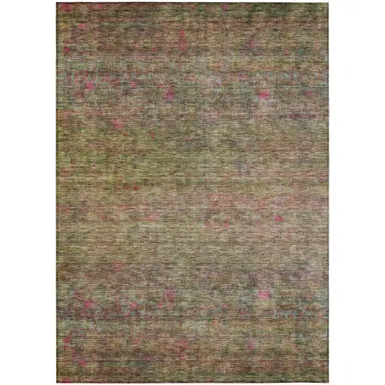 Artichoke Green And Hot Pink Floral Washable Indoor Outdoor Area Rug Photo 1