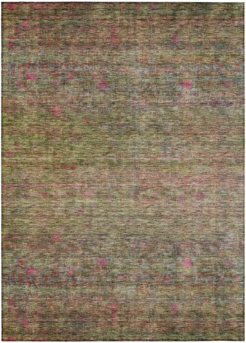 Artichoke Green And Hot Pink Floral Washable Indoor Outdoor Area Rug Photo 1