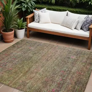 Photo of Artichoke Green And Hot Pink Floral Washable Indoor Outdoor Area Rug