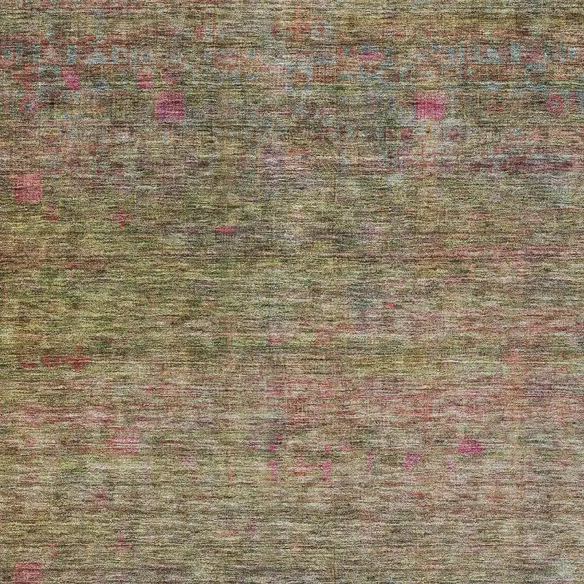 Artichoke Green And Hot Pink Floral Washable Indoor Outdoor Area Rug Photo 6