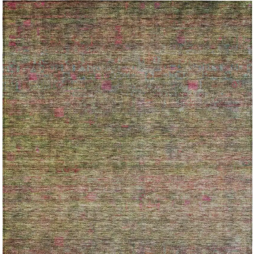 Artichoke Green And Hot Pink Floral Washable Indoor Outdoor Area Rug Photo 7