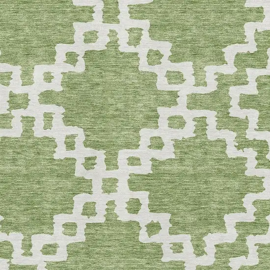 Artichoke Green And Ivory Abstract Geometric Washable Area Rug With UV Protection Photo 3