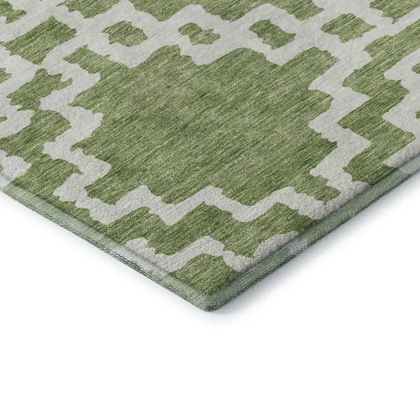 Artichoke Green And Ivory Abstract Geometric Washable Area Rug With UV Protection Photo 8