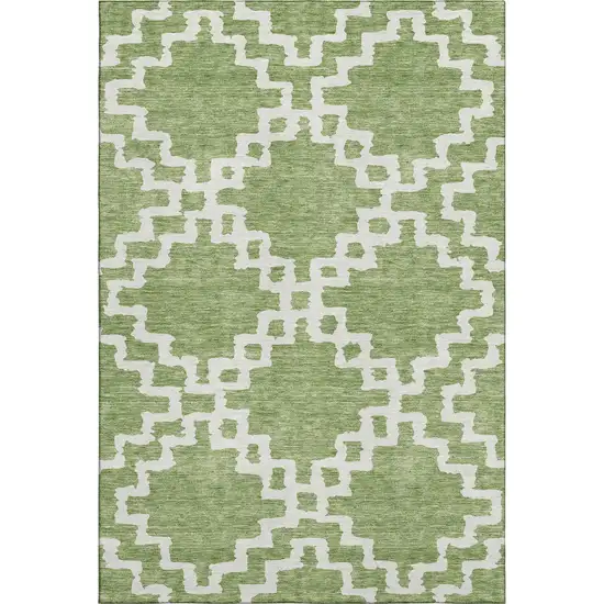 Artichoke Green And Ivory Abstract Geometric Washable Area Rug With UV Protection Photo 1