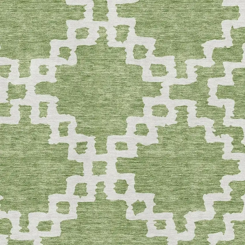 Artichoke Green And Ivory Abstract Geometric Washable Area Rug With UV Protection Photo 3