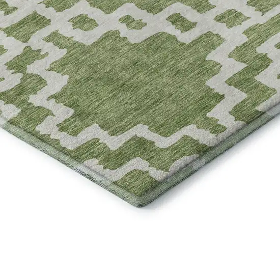 Artichoke Green And Ivory Abstract Geometric Washable Area Rug With UV Protection Photo 8