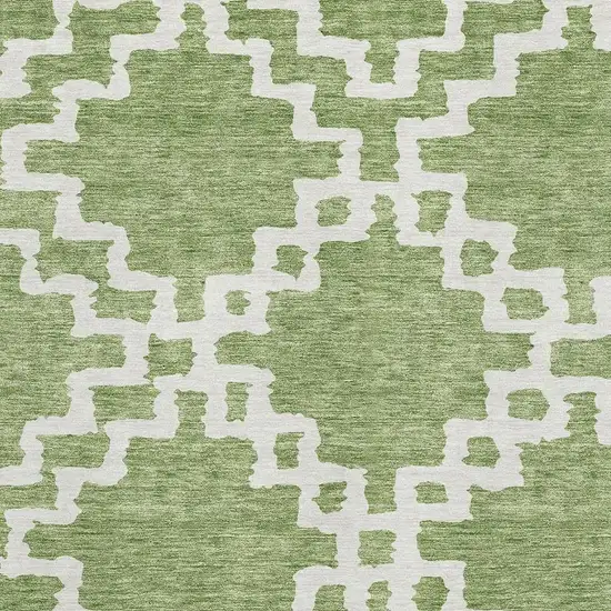 Artichoke Green And Ivory Abstract Geometric Washable Area Rug With UV Protection Photo 3