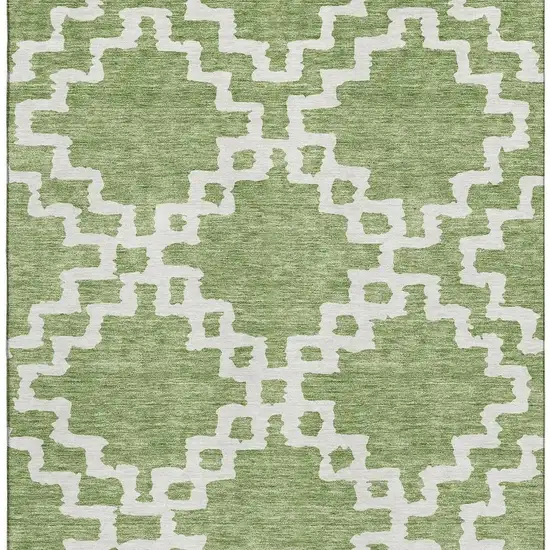 Artichoke Green And Ivory Abstract Geometric Washable Area Rug With UV Protection Photo 3