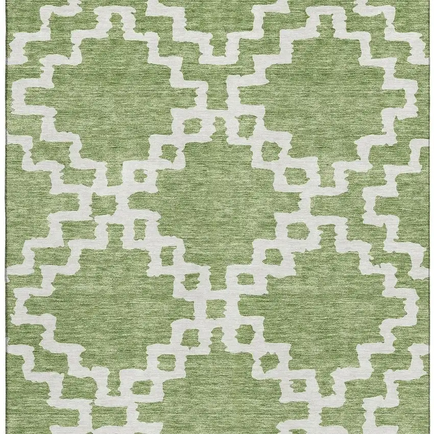 Artichoke Green And Ivory Abstract Geometric Washable Area Rug With UV Protection Photo 3